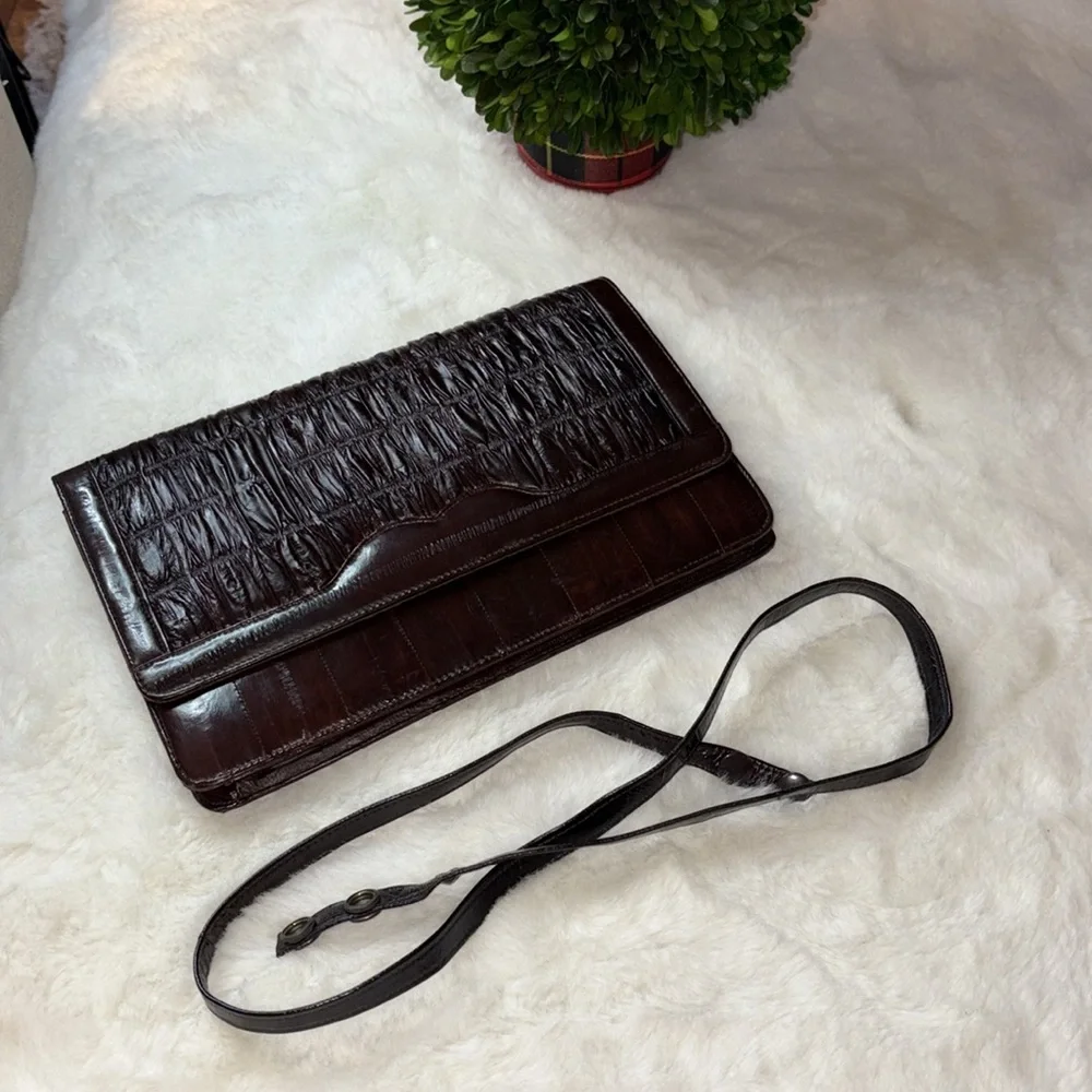 Genuine Luxury EEL Skin Purse w/ Strap Converts to Clutch Bag - Picture 9 of 15